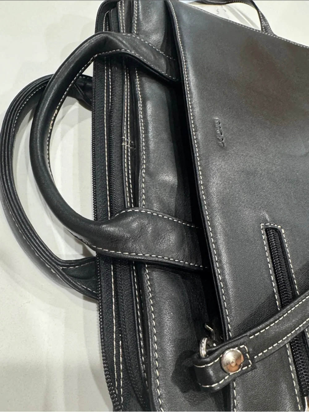 Lodis Black Leather Laptop Briefcase with Shoulder Strap